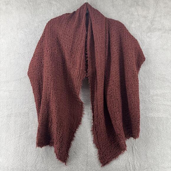 Free People Scarf Burgundy Linen Blend Textured Raw Hem Rectangular Boho - Picture 1 of 6